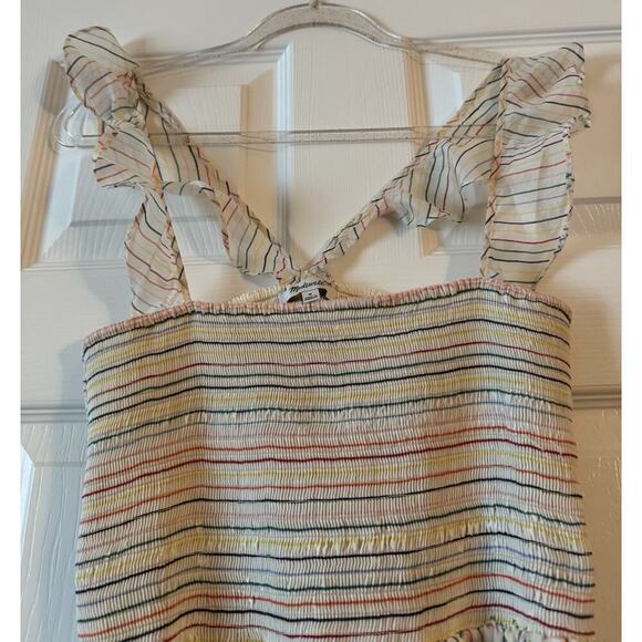 Madewell Women’s Ruffle-Strap Smocked Rainbow Stripe Midi Dress Size M - Picture 6 of 11